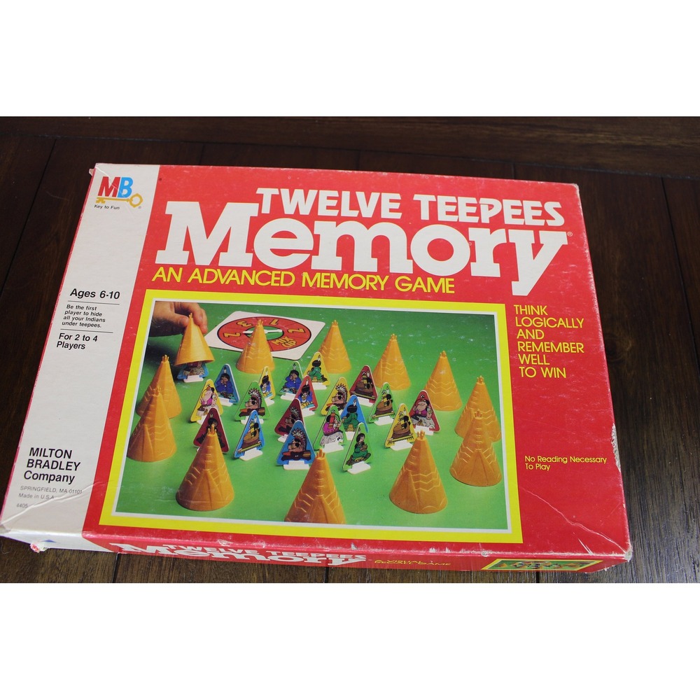 1984 Twelve Teepees Memory Game Ages 6-10 MB A Visual Recall Game Complete!